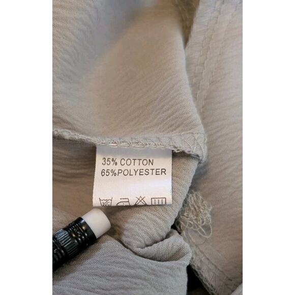 Women's Palazzo Overall Jumpsuit Romper L Beige Tan Neutral Color Big Bib Pocket - Picture 6 of 11